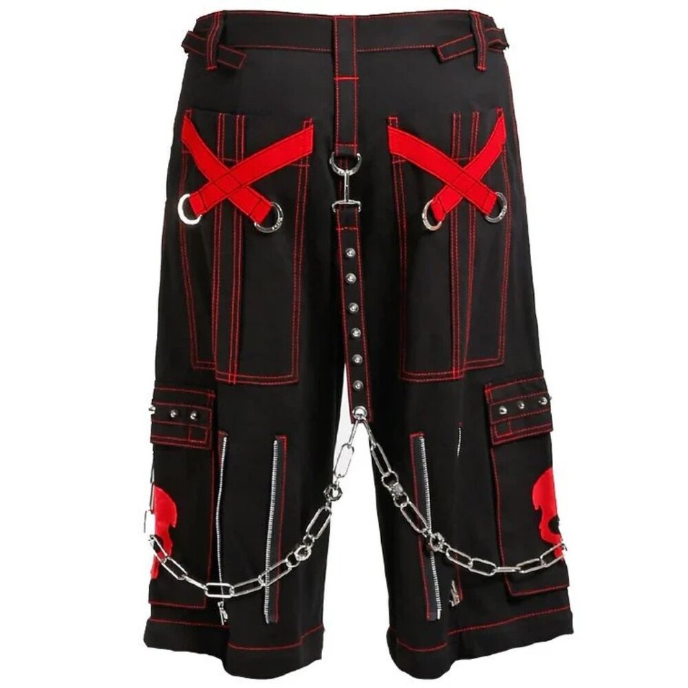 Gothic Bondage Red Skull Shorts Black Red Alternative Punk Rock Emo Shorts - Picture 6 of 7